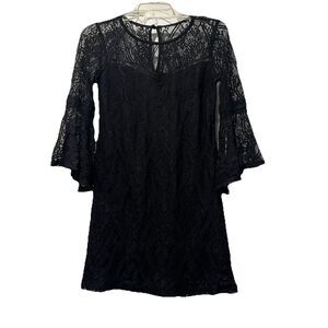 BCX Black Lace Bell‎ Sleeve A-Line Mini Dress Small Witchy Fairy Whimsigoth